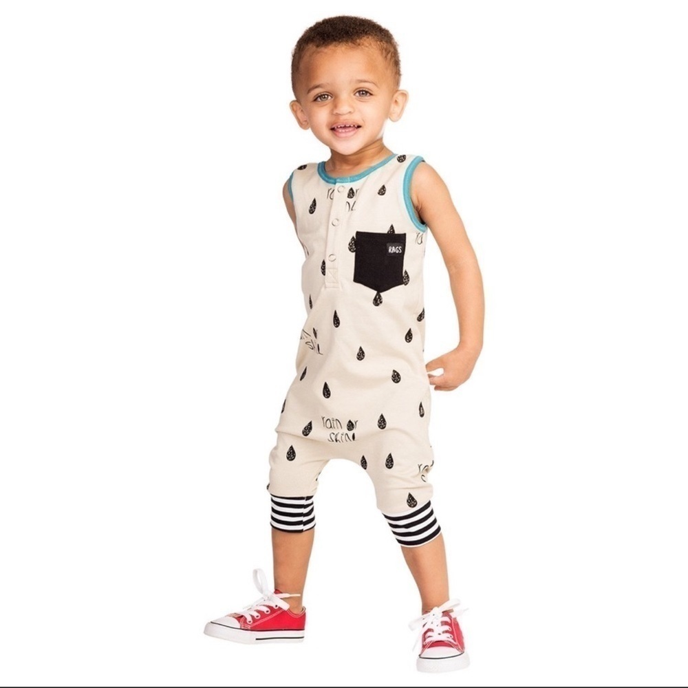 Rags To Raches Size 18-24 Months Rain Or Shine Henley Tank Romper Nature Outdoor